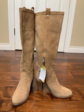 Ugg Tan Leather Knee-High Block Heel Boots, Size 6.5 | 37.5